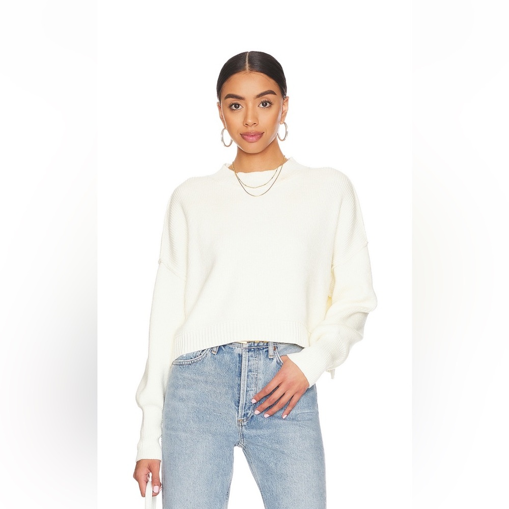 Free People Ivory Crewneck Boxy Knit Sweater